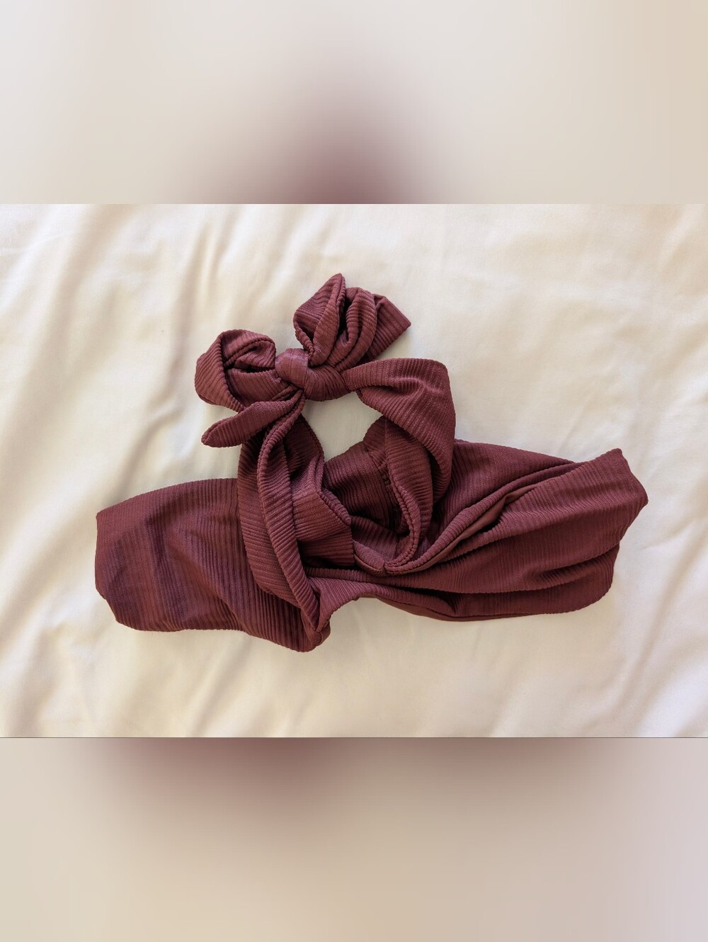 Ris-K Swim Ribbed Knot-Front Bikini Top Mauve Rose Sz M NWT